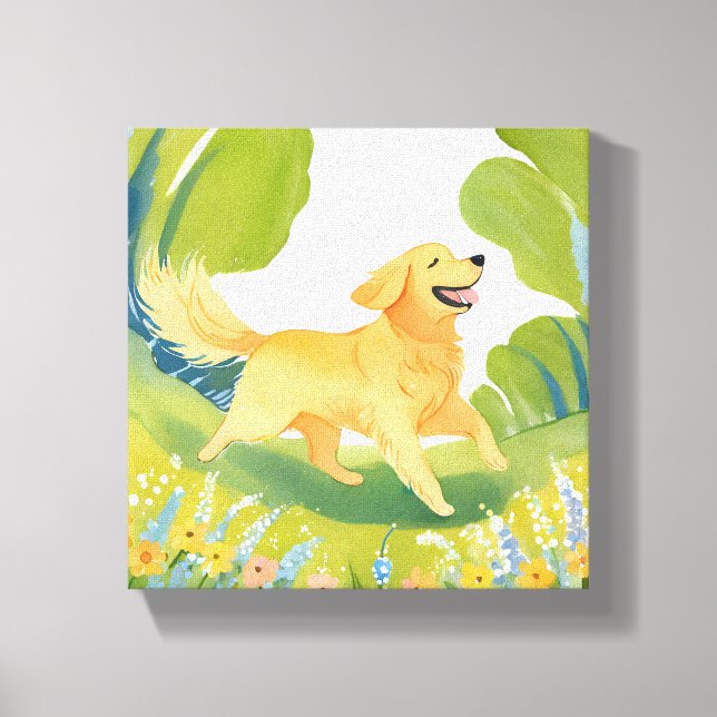 Impressão Em Tela Ouro Feliz Retriever | Pintura em aquarela clara (Frente)