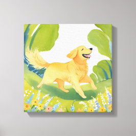 Impressão Em Tela Ouro Feliz Retriever | Pintura em aquarela clara