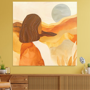 Impressão Em Tela Ouro Horizons - Mulher do Deserto Abstrato