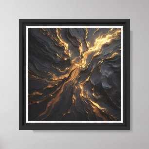 Impressão Em Tela Ouro Líquido de Luxo e Ondas de Obsidiana - Abstra