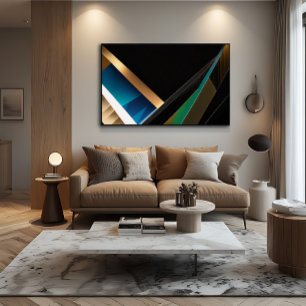 Impressão Em Tela Ouro Moderno Teal Abstrato Geométrico 3D
