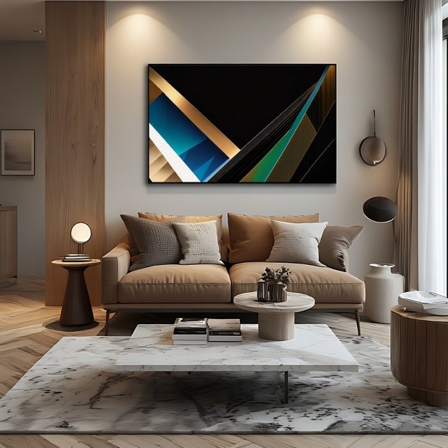 Impressão Em Tela Ouro Moderno Teal Abstrato Geométrico 3D (Criador carregado)