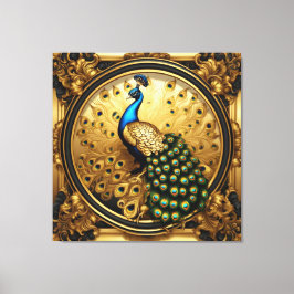 Impressão Em Tela Ouro pavão e quadro ornamental negro