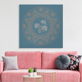 Impressão Em Tela Ouro Personalizado Teal Rococo Lotus Dot Mandala