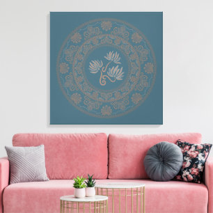 Impressão Em Tela Ouro Personalizado Teal Rococo Lotus Dot Mandala