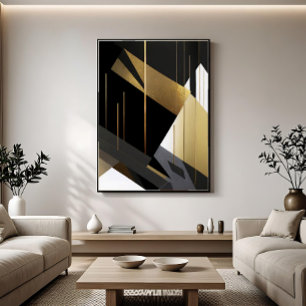 Impressão Em Tela Ouro Preto Moderno Abstrato Geométrico