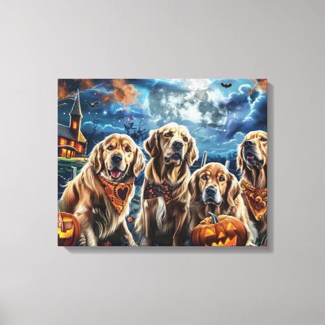 Impressão Em Tela Ouro Retriever Halloween Spooky (Frente)