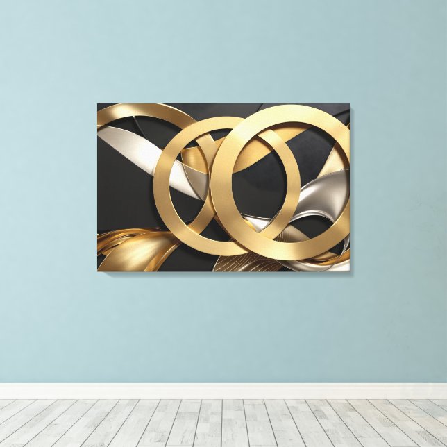Impressão Em Tela Ouro Rings Abstrato - Design moderno de luxo (Insitu(piso de madeira))