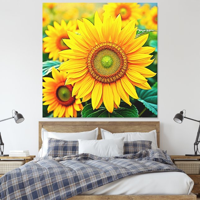 Impressão Em Tela Ouro Sunflower Field Serenity Design (Insitu(Quarto))