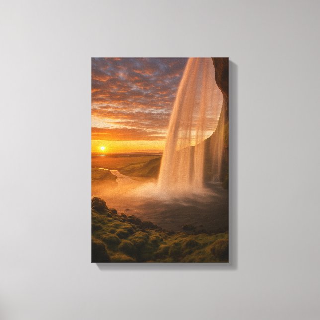 Impressão Em Tela Ouro Sunset Waterfall Art (Frente)