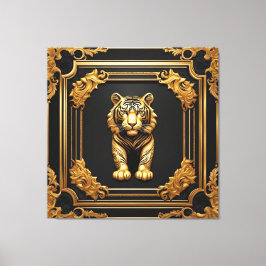 Impressão Em Tela Ouro tigre e quadro decorativo preto
