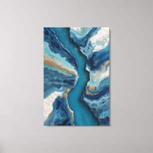Impressão Em Tela Ouro Veia Azul Profundo Oceano Abstrato