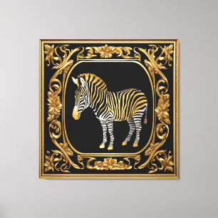 Impressão Em Tela Ouro zebra e quadro decorativo negro