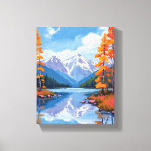 Impressão Em Tela Outono do Lago Tahoe   Pintura de Montanha de Folh