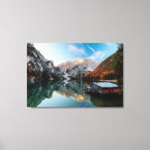Impressão Em Tela Outono no lago Lago di Braies Itália