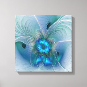 Impressão Em Tela Ovações de Pé, Fractal Azul Turquesa Abstrato