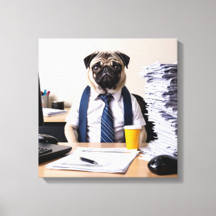 Impressão Em Tela Overwhelmed Office Pug