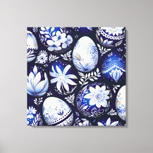 Impressão Em Tela Ovo de Páscoa Floral Azul Escandinavo