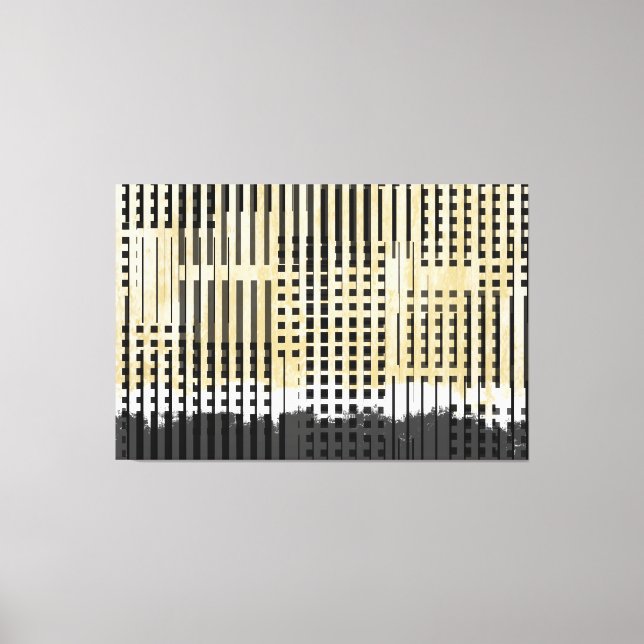 Impressão Em Tela Padrão abstrato branco, amarelo e faixa preta (Frente)