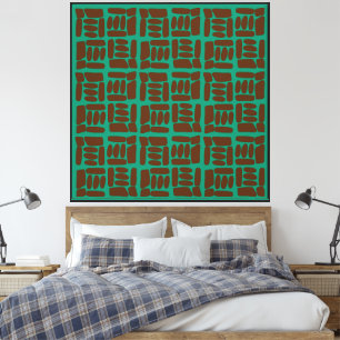 Impressão Em Tela Padrão Abstrato Verde e Marrom Moderno