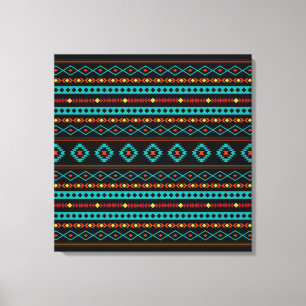 Impressão Em Tela Padrão Aztec Teal Reds Amarelo Preto Misturado
