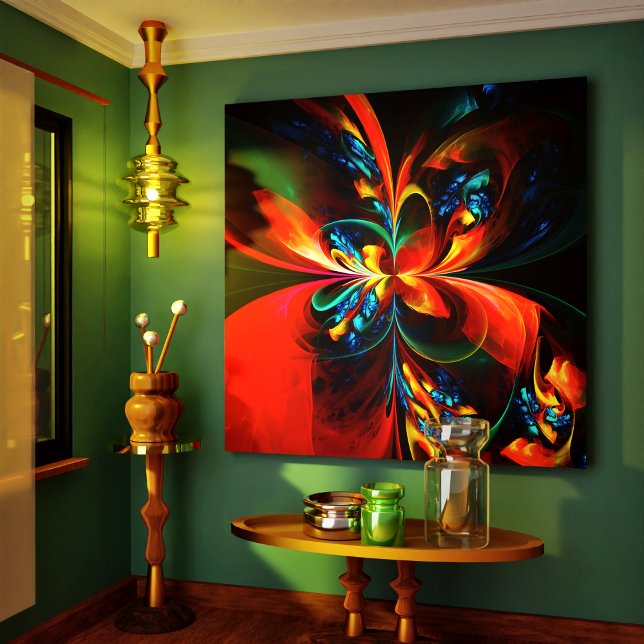 Impressão Em Tela Padrão Azul Laranja-Abstrato Floral Moderno #14 (Modern Floral Abstract Art Orange Blue Pattern #14 Canvas Print)