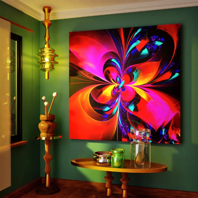 Impressão Em Tela Padrão Azul Vermelho Abstrato Floral Moderno #07 (Modern Floral Abstract Art Red Blue Pattern #07 Canvas Print)