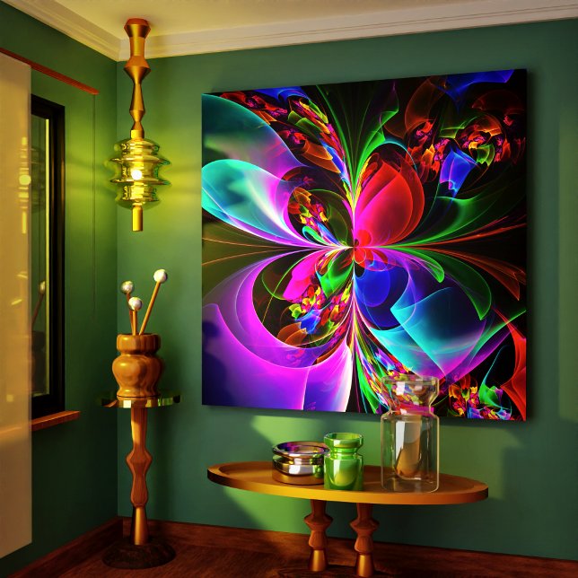 Impressão Em Tela Padrão Azul Vermelho Abstrato Floral Moderno #12 (Modern Floral Abstract Art Red Blue Pattern #12 Canvas Print)