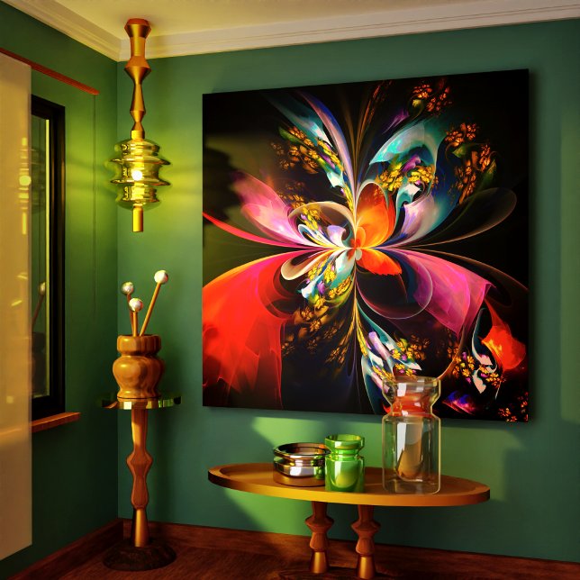 Impressão Em Tela Padrão Azul Vermelho Abstrato Floral Moderno #13 (Modern Floral Abstract Art Red Blue Pattern #13 Canvas Print)