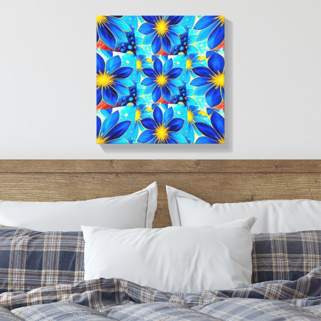 Impressão Em Tela Padrão bonito de flores azuis (Insitu(Quarto))