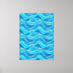 Impressão Em Tela Padrão com ondas azuis com padrão tribal branco