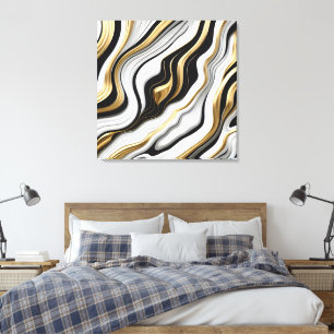 Impressão Em Tela Padrão contínuo celestial branco, preto e dourado