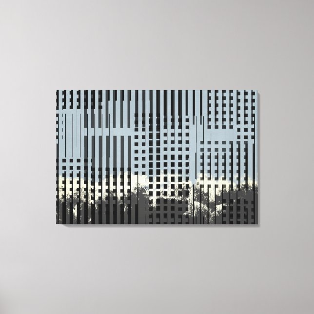 Impressão Em Tela Padrão de abstrato Creme, Teal e Stripe Negra (Frente)