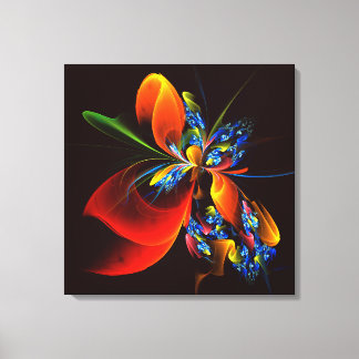 Impressão Em Tela Padrão de Abstrato de Arte Floral Azul Laranja Mod