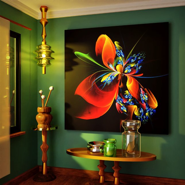 Impressão Em Tela Padrão de Abstrato de Arte Floral Azul Laranja Mod (Blue Orange Floral Modern Abstract Art Pattern #03 Canvas Print)