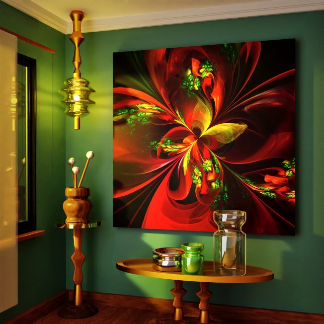 Impressão Em Tela Padrão de Abstrato Floral Verde Moderno #05 (Modern Red Green Floral Abstract Art Pattern #05 Canvas Print)