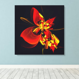 Impressão Em Tela Padrão de Arte Abstrata Floral Amarelo Vermelho Mo