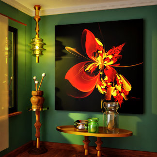 Impressão Em Tela Padrão de Arte Abstrata Floral Amarelo Vermelho Mo