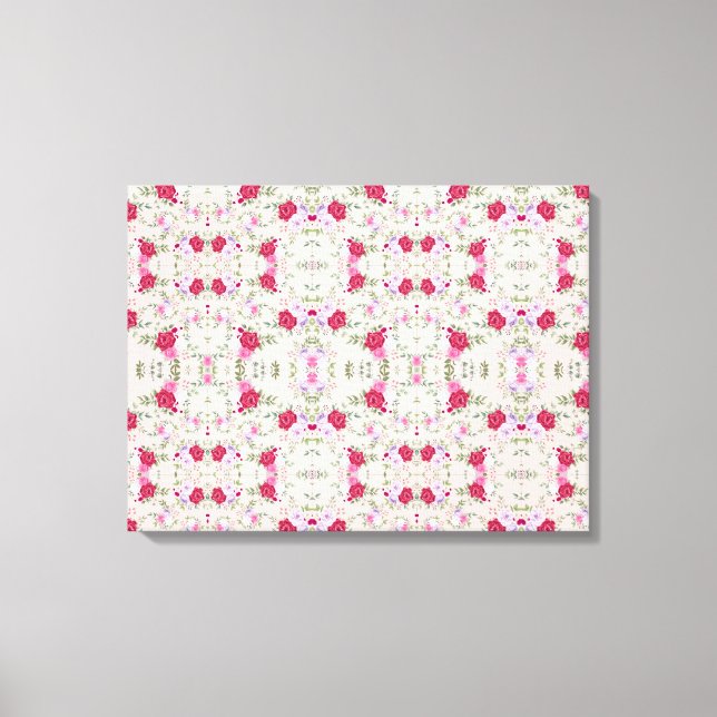 Impressão Em Tela Padrão de Arte Floral Moderna Rosa Vermelho (Frente)
