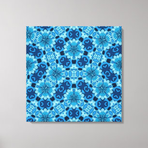Impressão Em Tela Padrão de Azulejo Chinês Floral Azul Indigo