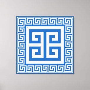 Impressão Em Tela Padrão de Chave Grega em Tela Branco e Azul