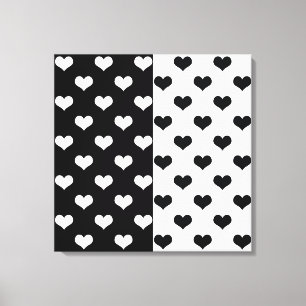 Impressão Em Tela Padrão de Coração de Amor Branco Negro