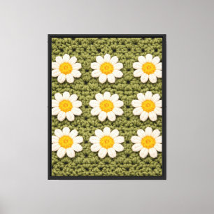 Impressão Em Tela Padrão de Crochê Estético da Vovó Daisy Floral Ret
