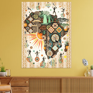 Impressão Em Tela Padrão de Elementos Tribais Decorativos do Mapa da