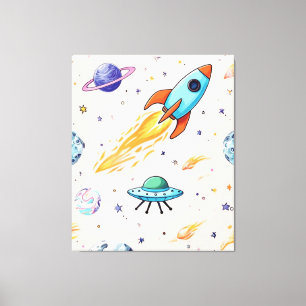Impressão Em Tela Padrão de Espaço do Rocket e OFO Planetas, Estre