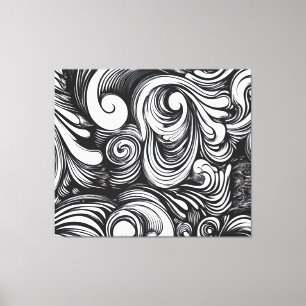 Impressão Em Tela Padrão de espiral preto e branco