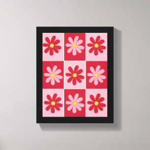 Impressão Em Tela Padrão de Flor Retro Margarida