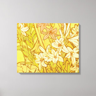 Impressão Em Tela Padrão de Flores de Lírio de Alphonse Mucha: Art N