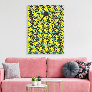Impressão Em Tela Padrão de Flores de Valor Amarelo