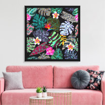 Padrão de Folhas e Flores Tropicais Vibrantes